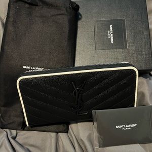 YSL Grain D Poudre Nero/Porcellana Zip Around Wallet